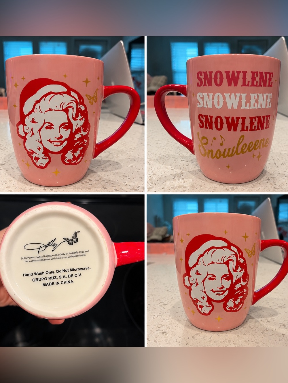 Dolly Parton Snowlene Christmas Pink 12 oz Coffee Mug Holiday Collectible